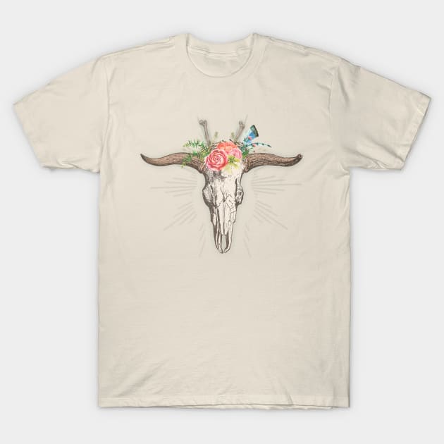 Bull skull with flowers T-Shirt by Sybille